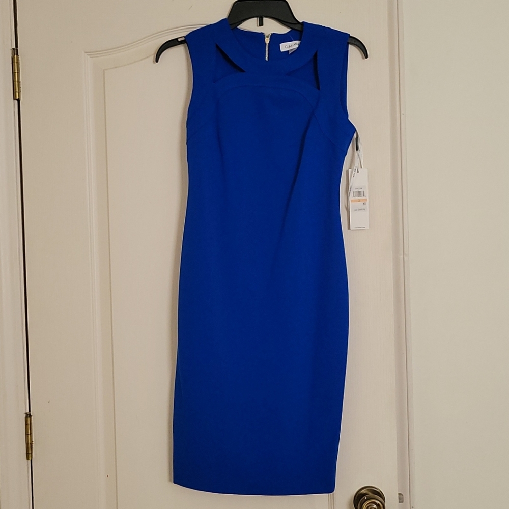 Calvin Klein front cut out blue formal knee length